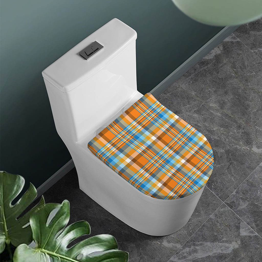 Orange And Blue Madras Pattern Print Toilet Lid Cover