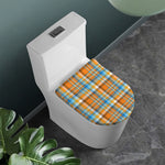 Orange And Blue Madras Pattern Print Toilet Lid Cover