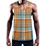 Orange And Blue Madras Pattern Print Training Tank Top