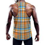 Orange And Blue Madras Pattern Print Training Tank Top