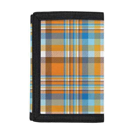 Orange And Blue Madras Pattern Print Trifold Wallet
