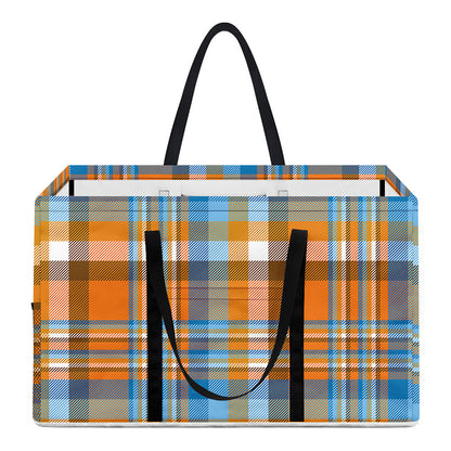 Orange And Blue Madras Pattern Print Utility Tote Bag