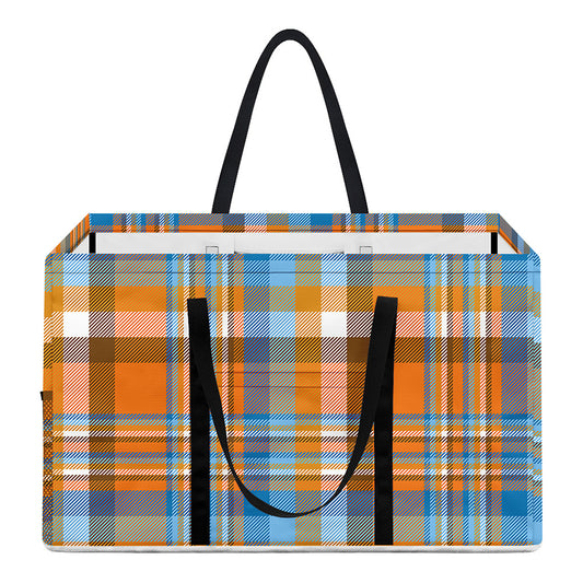 Orange And Blue Madras Pattern Print Utility Tote Bag