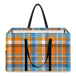 Orange And Blue Madras Pattern Print Utility Tote Bag