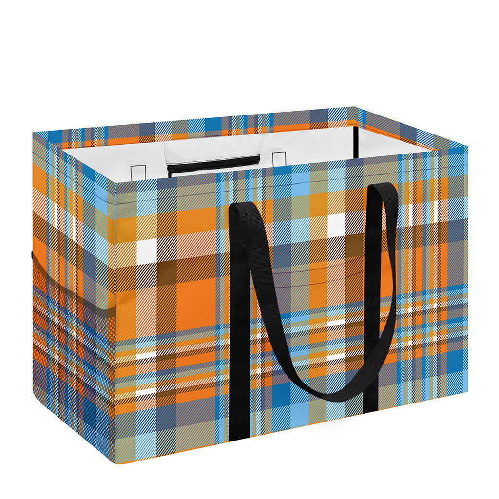 Orange And Blue Madras Pattern Print Utility Tote Bag