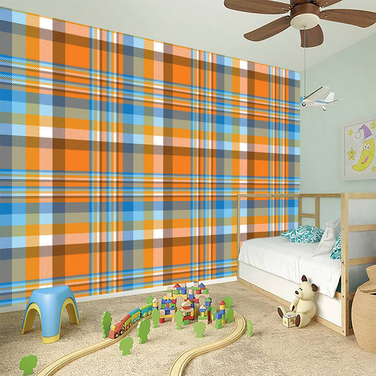 Orange And Blue Madras Pattern Print Wall Sticker
