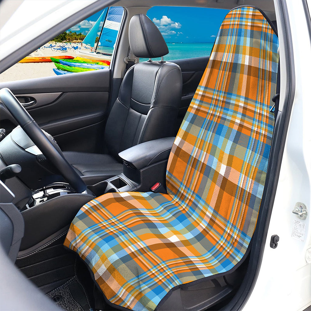 Orange And Blue Madras Pattern Print Waterproof Car Seat Cover