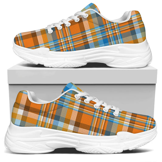 Orange And Blue Madras Pattern Print White Chunky Shoes