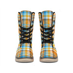 Orange And Blue Madras Pattern Print Winter Boots