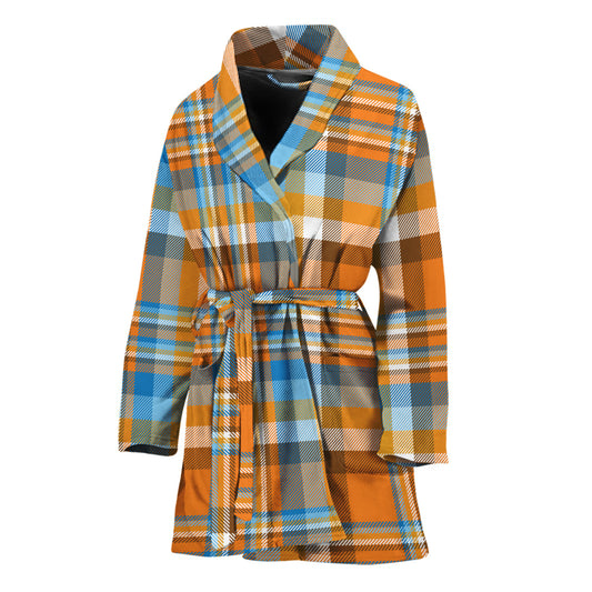 Orange And Blue Madras Pattern Print Women's Bathrobe