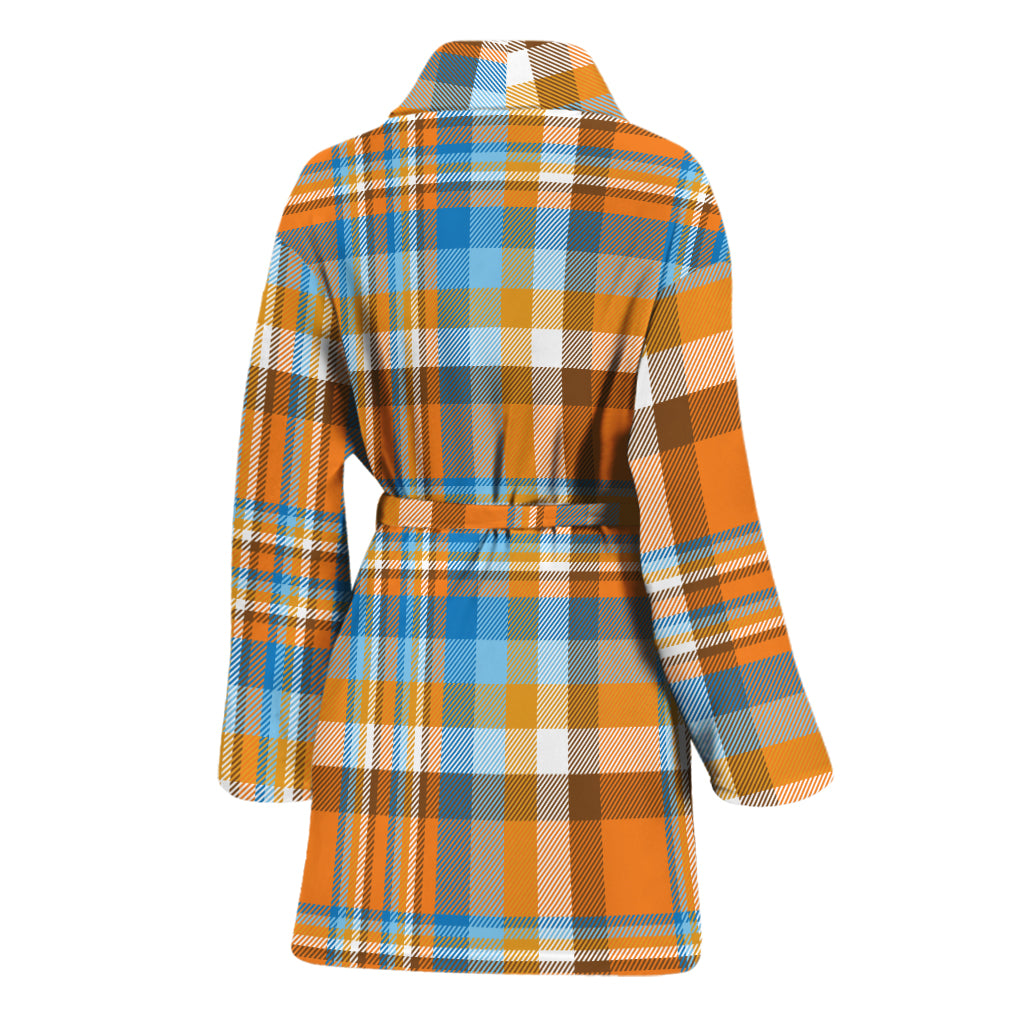 Orange And Blue Madras Pattern Print Women's Bathrobe