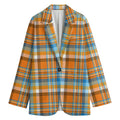 Orange And Blue Madras Pattern Print Women's Blazer