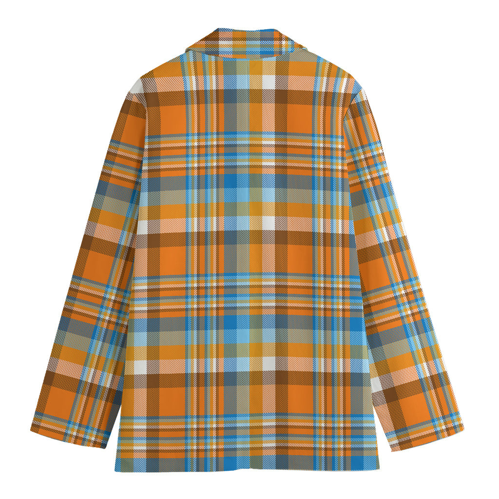 Orange And Blue Madras Pattern Print Women's Blazer