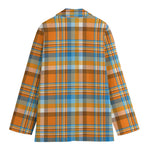 Orange And Blue Madras Pattern Print Women's Blazer