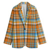 Orange And Blue Madras Pattern Print Women's Cotton Blazer