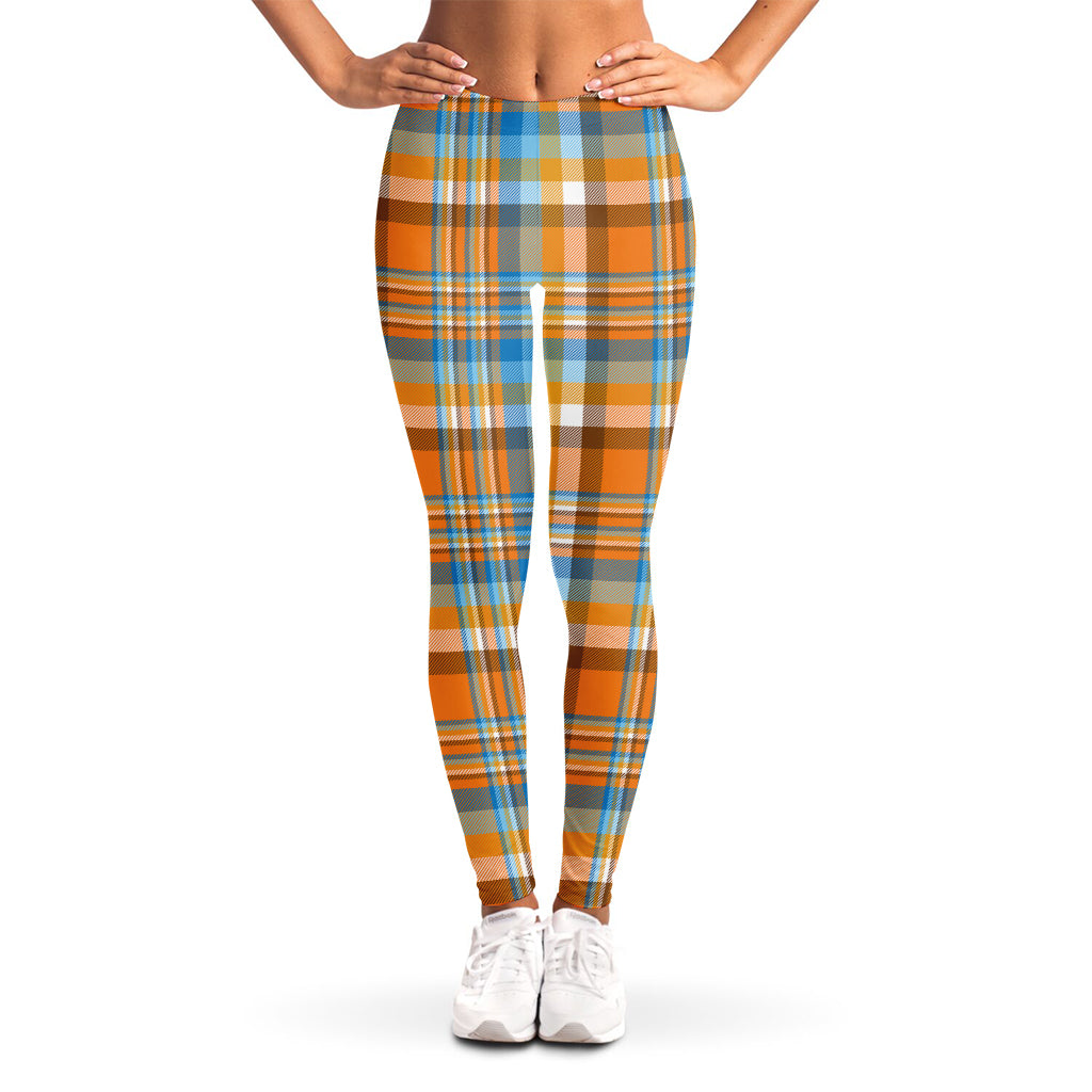 Orange And Blue Madras Pattern Print Women's Leggings