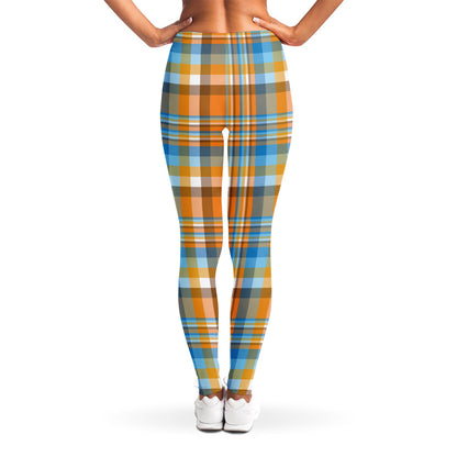 Orange And Blue Madras Pattern Print Women's Leggings
