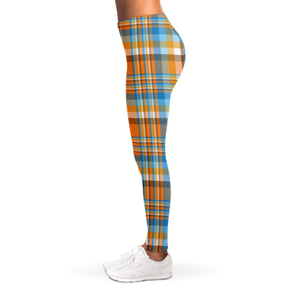 Orange And Blue Madras Pattern Print Women's Leggings