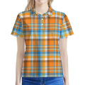 Orange And Blue Madras Pattern Print Women's Polo Shirt