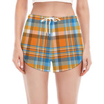 Orange And Blue Madras Pattern Print Women's Split Running Shorts