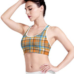 Orange And Blue Madras Pattern Print Women's Sports Bra