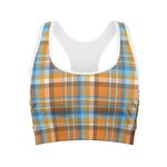 Orange And Blue Madras Pattern Print Women's Sports Bra