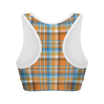 Orange And Blue Madras Pattern Print Women's Sports Bra