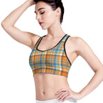 Orange And Blue Madras Pattern Print Women's Sports Bra