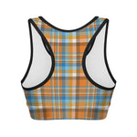 Orange And Blue Madras Pattern Print Women's Sports Bra