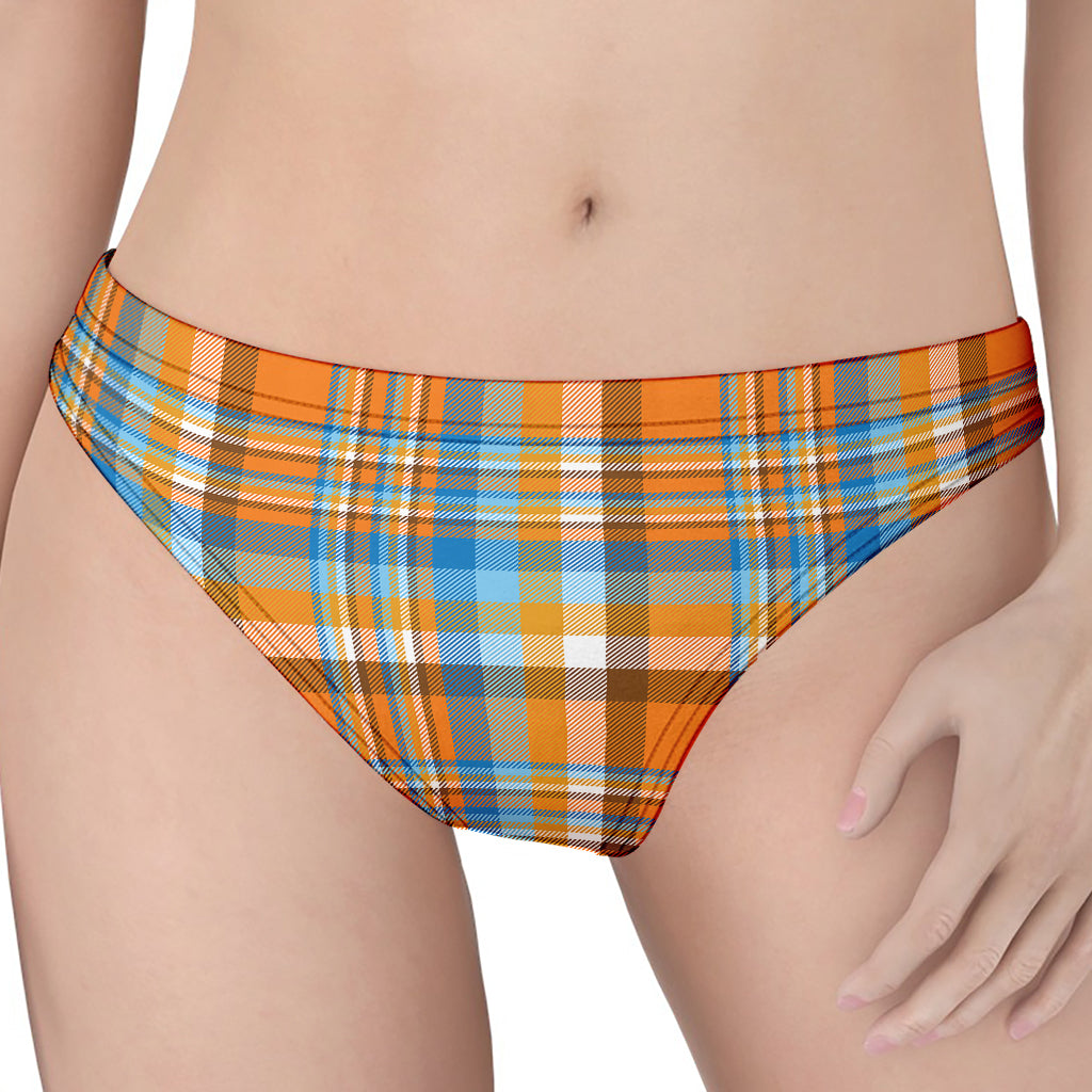 Orange And Blue Madras Pattern Print Women's Thong