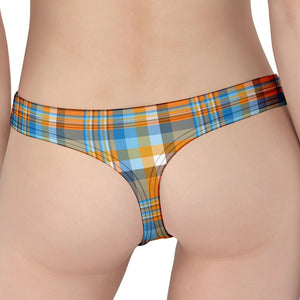 Orange And Blue Madras Pattern Print Women's Thong