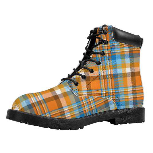 Orange And Blue Madras Pattern Print Work Boots