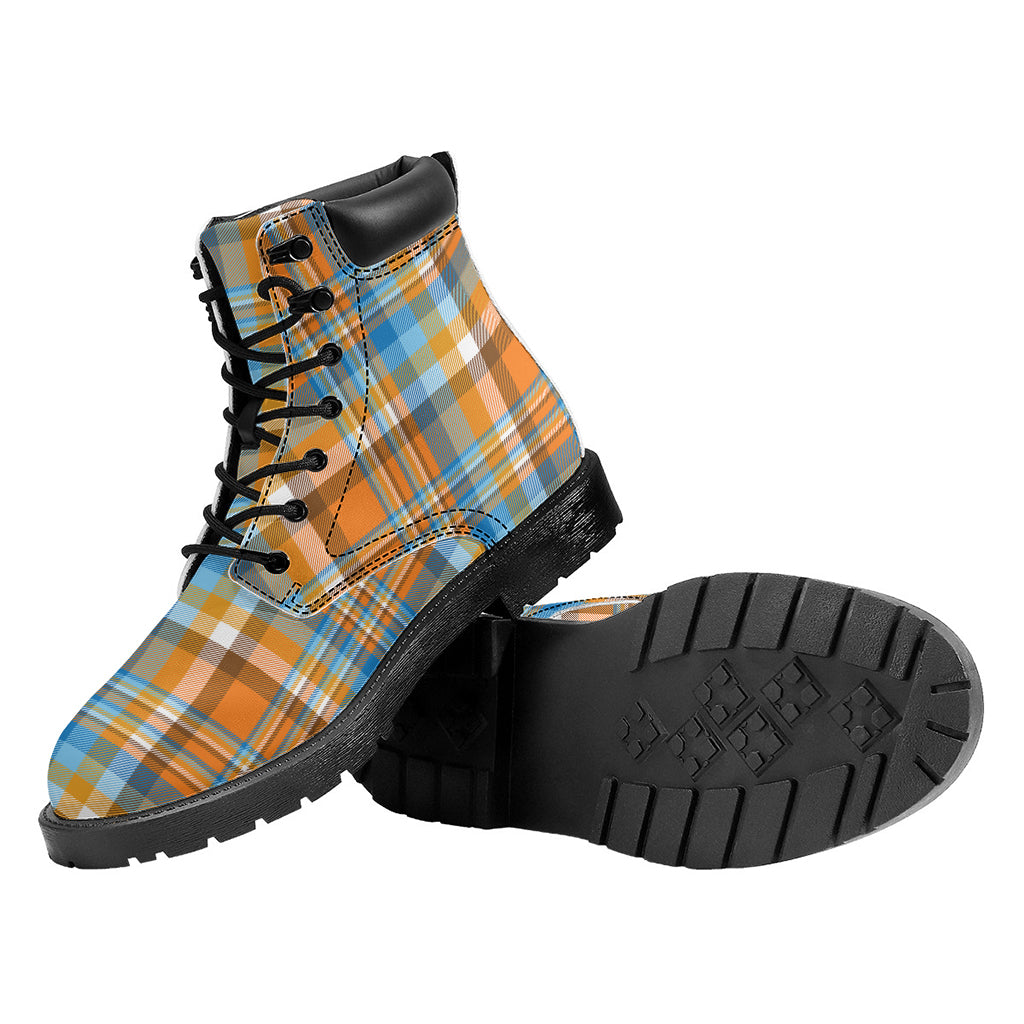 Orange And Blue Madras Pattern Print Work Boots
