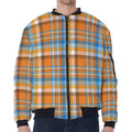 Orange And Blue Madras Pattern Print Zip Sleeve Bomber Jacket
