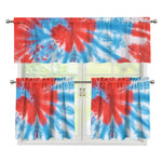 Orange And Blue Tie Dye Print 3 Piece Kitchen Curtains