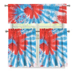 Orange And Blue Tie Dye Print 3 Piece Kitchen Curtains