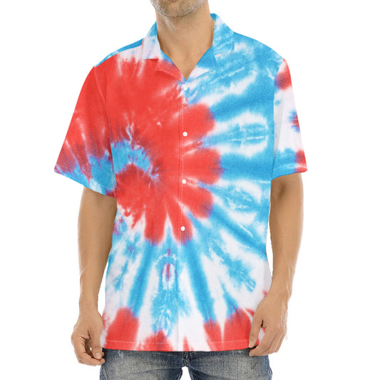 Orange And Blue Tie Dye Print Aloha Shirt