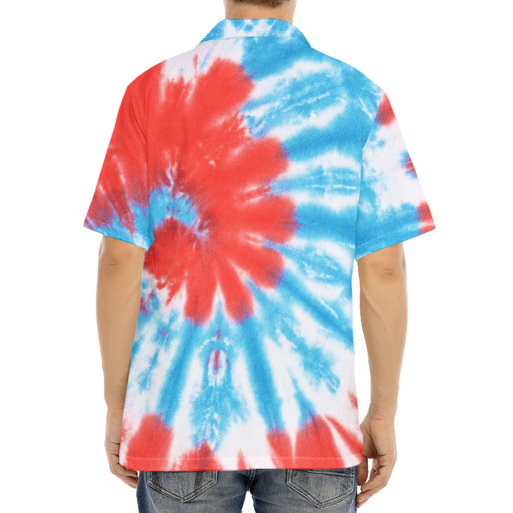 Orange And Blue Tie Dye Print Aloha Shirt