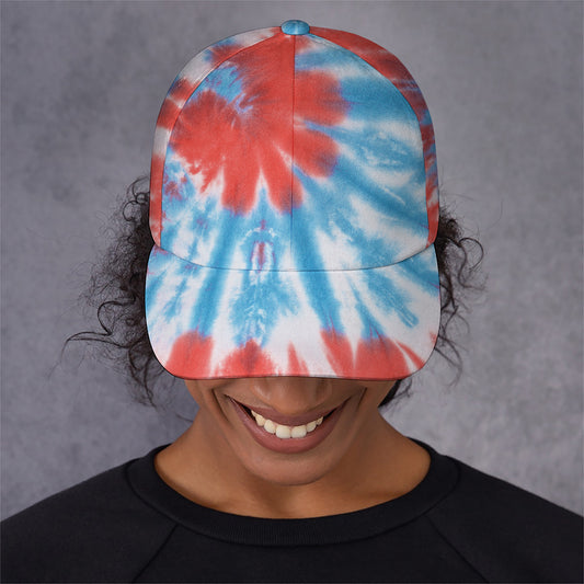 Orange And Blue Tie Dye Print Baseball Cap