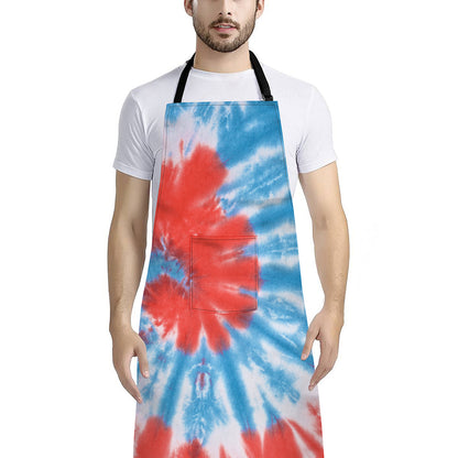 Orange And Blue Tie Dye Print Bib Apron With Pocket