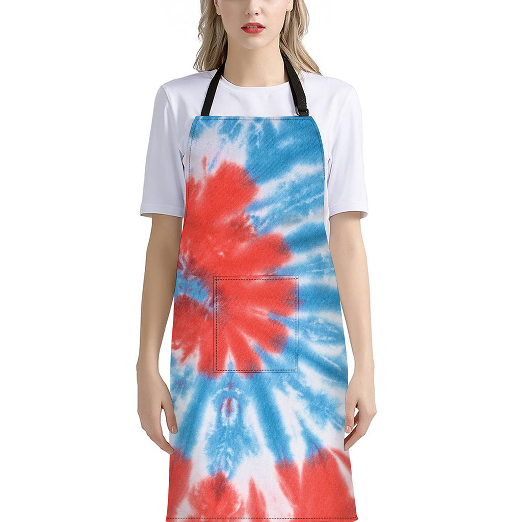 Orange And Blue Tie Dye Print Bib Apron With Pocket