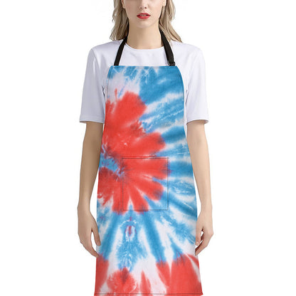 Orange And Blue Tie Dye Print Bib Apron With Pocket