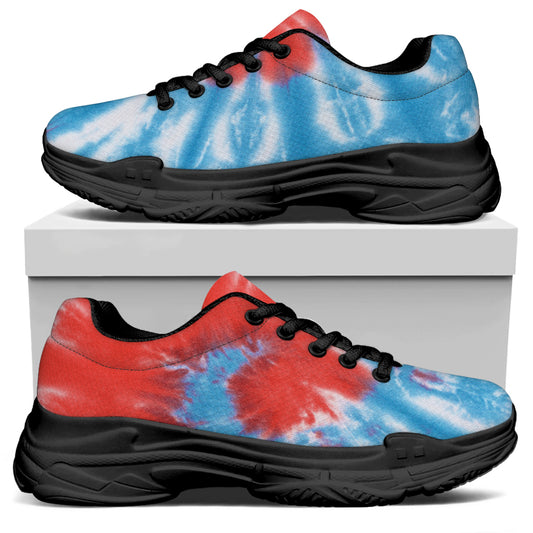 Orange And Blue Tie Dye Print Black Chunky Shoes