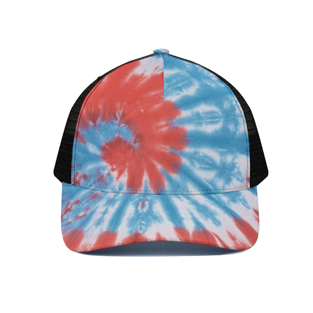 Orange And Blue Tie Dye Print Black Mesh Trucker Cap