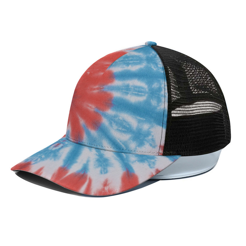 Orange And Blue Tie Dye Print Black Mesh Trucker Cap