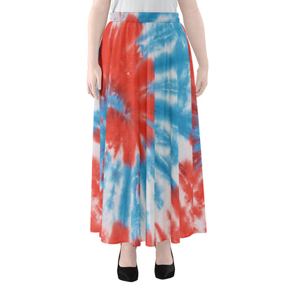 Orange And Blue Tie Dye Print Chiffon Maxi Skirt