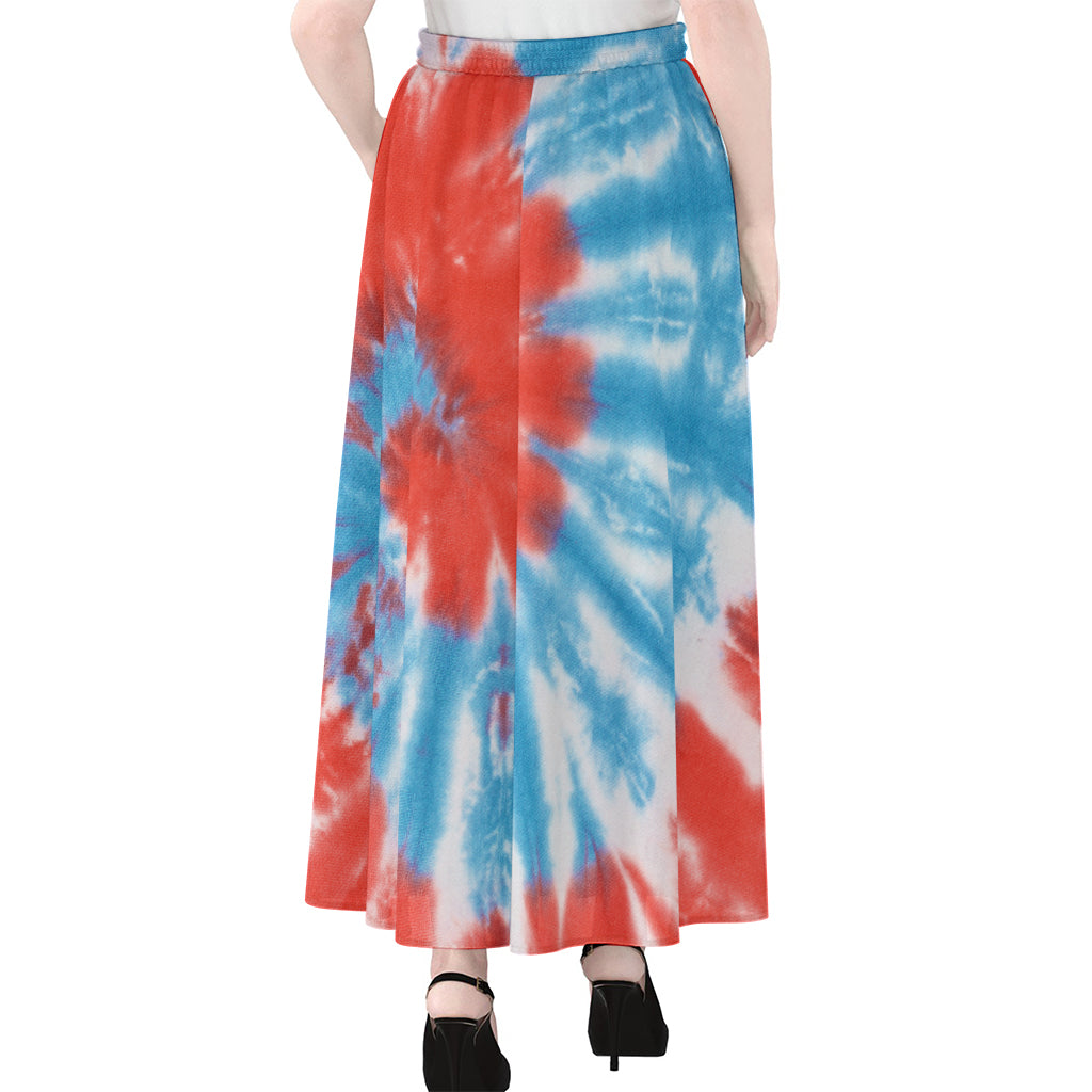 Orange And Blue Tie Dye Print Chiffon Maxi Skirt