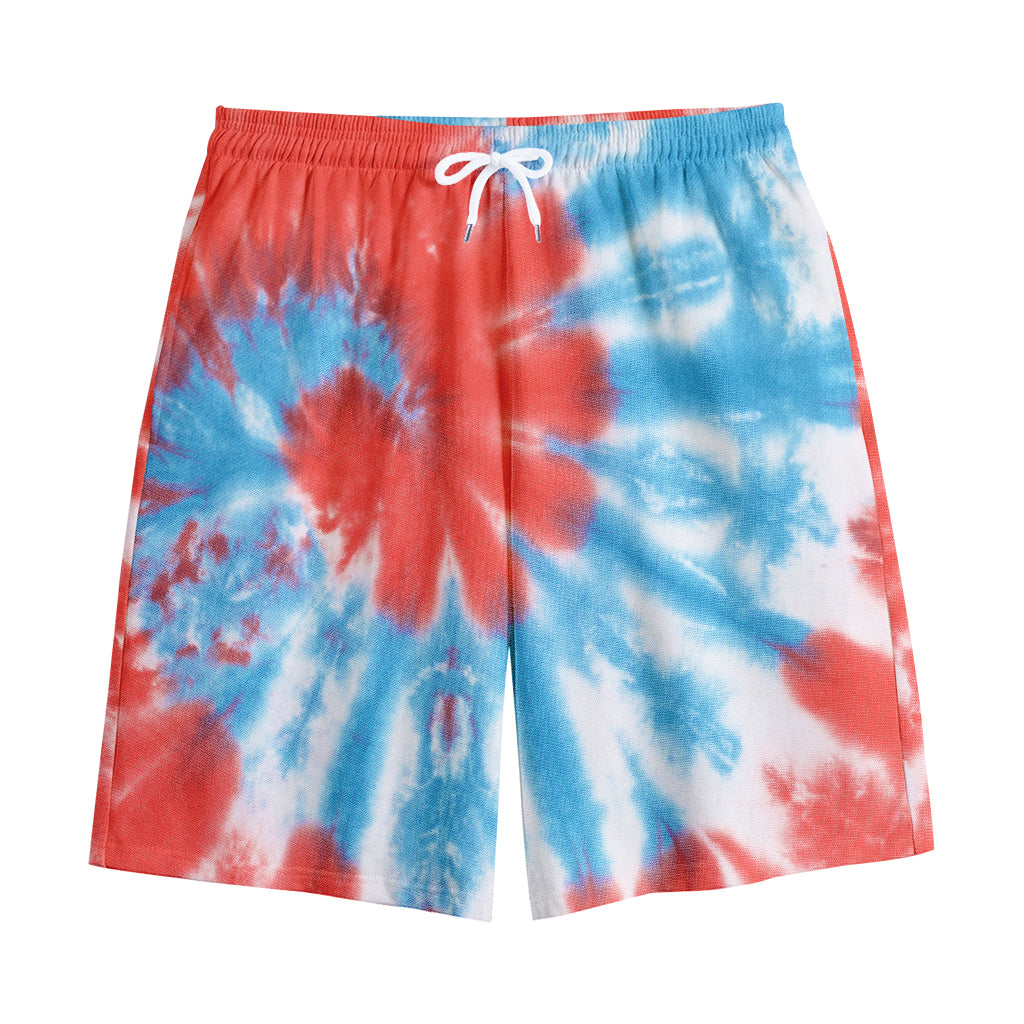 Orange And Blue Tie Dye Print Cotton Shorts