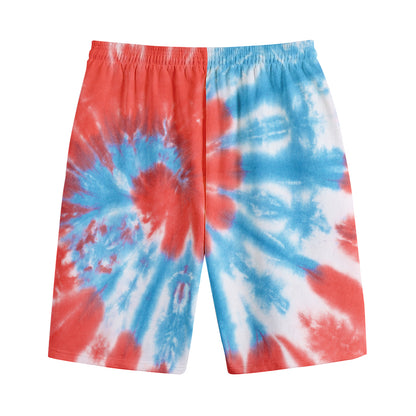 Orange And Blue Tie Dye Print Cotton Shorts