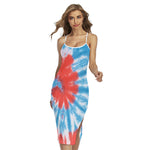 Orange And Blue Tie Dye Print Cross Back Cami Dress